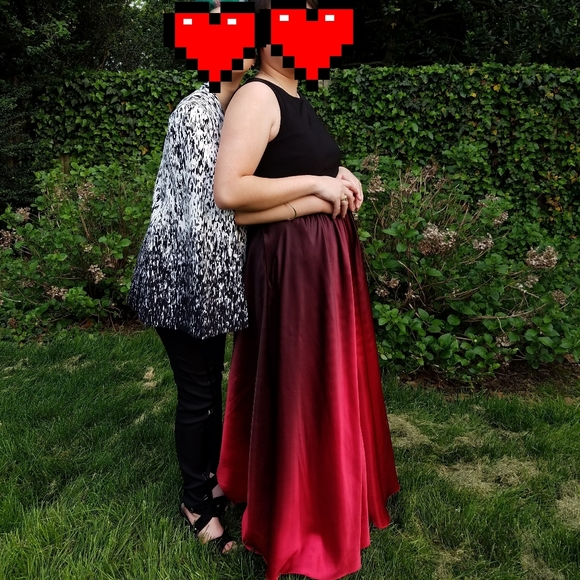 BETSY & ADAM RED GRADIENT PROM DRESS - Picture 4 of 4